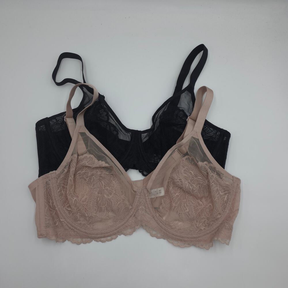 HSIA Bundle of Two Blossom Unlined Underwire Lace Bra Dusty Pink Black 38DDD